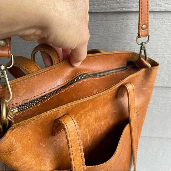 Portland Leather Goods Medium Crossbody Tote Purse Bag Chestnut Brown - Picture 9 of 16